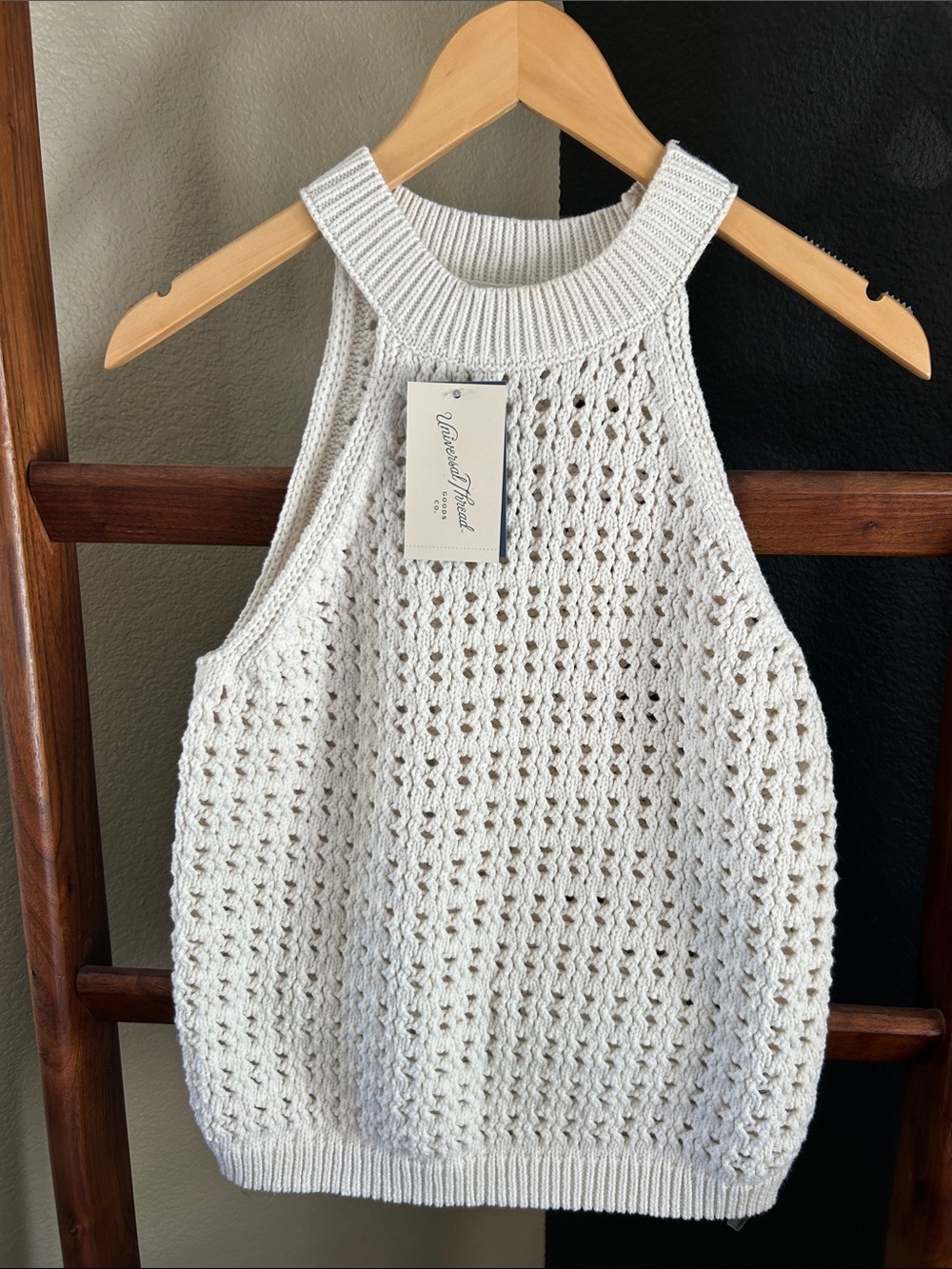 Universal Thread Cream Crochet Knit Halter Tank Top